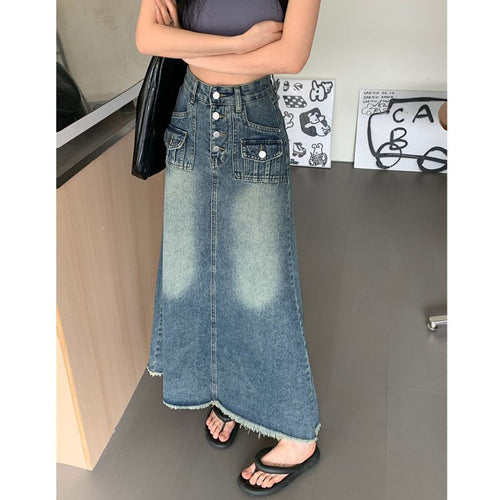 High-End Designer-Look A-Line Flowy Tummy-Control Denim Skirt