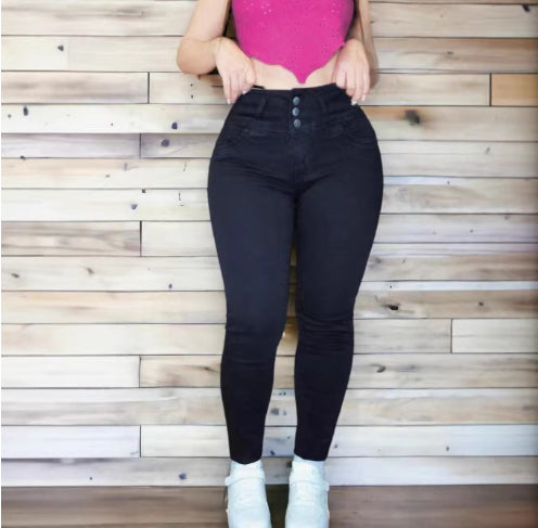 High-waisted Multi-button Slim-fit Pants For Women